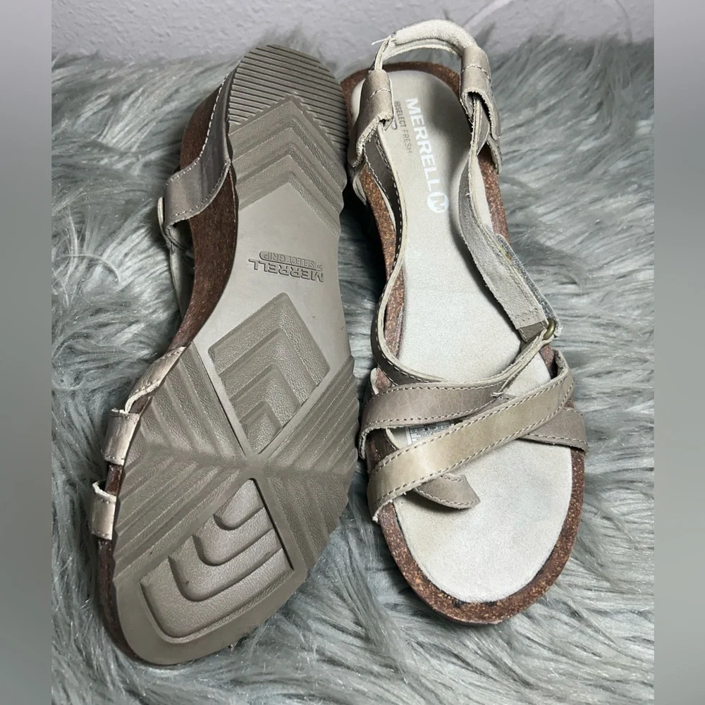 Merrell Revalli Aura Wedge Sandal - Women's Taupe Strappy Sandals Size 7 - Picture 8 of 11